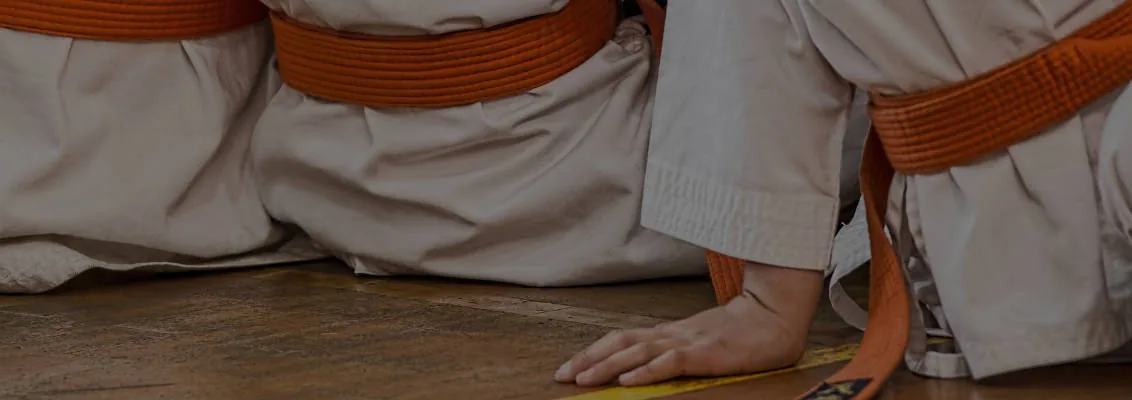 Karateka sparring in dojo